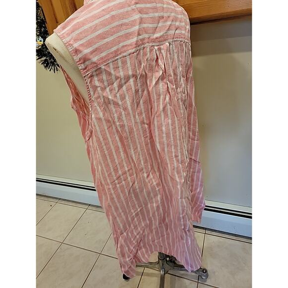 C&C California Pink and White Striped Linen Sleeveless Shirt Dress Women's 3X - Picture 6 of 9